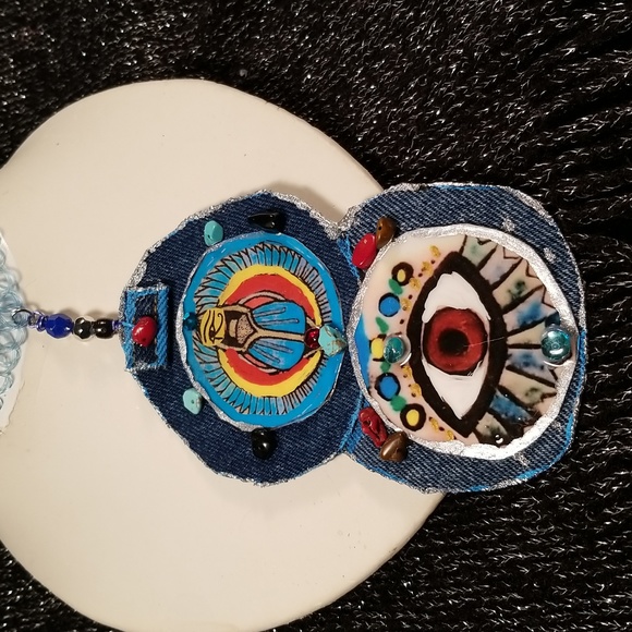 Ancient Egyptian scarab/brown denim fabric choker - Picture 8 of 8